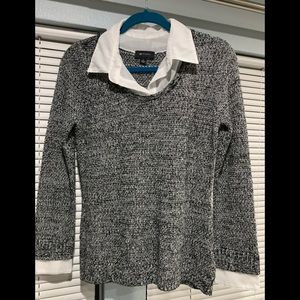 Adorable, lightweight and airy sweater with sheer collar and cuffs.